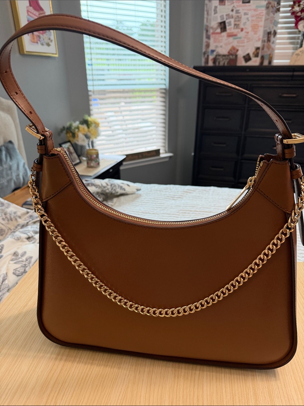 MICHAEL KORS Smooth Brown Leather Shoulder Hobo with Gold Hardware - Picture 2 of 6
